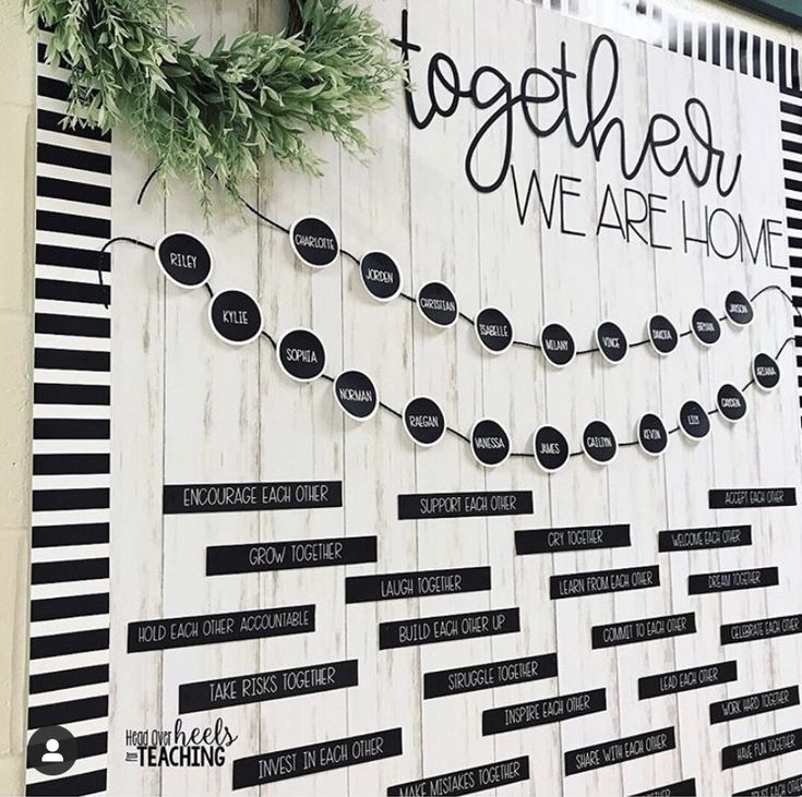 a white board with black words and a wreath on it that says together we are home