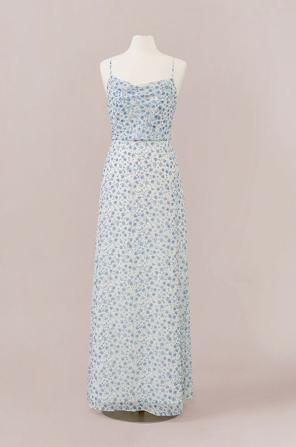 Color: French Blue Posey Blue Floral Print Bridesmaid Dresses, Light Blue Patterned Bridesmaid Dresses, Light Blue Floral Print Wedding Dress, Light Blue Floral Print Maxi Dress, Mix And Match Bridesmaid Dresses Blue Floral Prints, Wedding Parties Colors, Large Floral Print, Floral Print Chiffon, Blush Bride