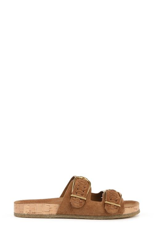 "Find VERONICA BEARD Paige Slide Sandal on Editorialist. Woven straps with gleaming buckles enrich a soft suede slide cushioned by a contoured footbed and textured rubber sole. 1\" platform Leather upper and lining/rubber sole Imported" Brown Slides With Textured Sole, Brown Textured Sole Slides, Brown Suede Footbed Sandals With Textured Footbed, Brown Double Strap Slides With Textured Footbed, Suede Slides With Buckle Closure For Beach, Brown Suede Sandals With Textured Footbed, Brown Suede Sandals With Tang Buckle, Brown Slide Footbed Sandals With Cork-bed Midsoles, Brown Footbed Sandals With Buckle Closure