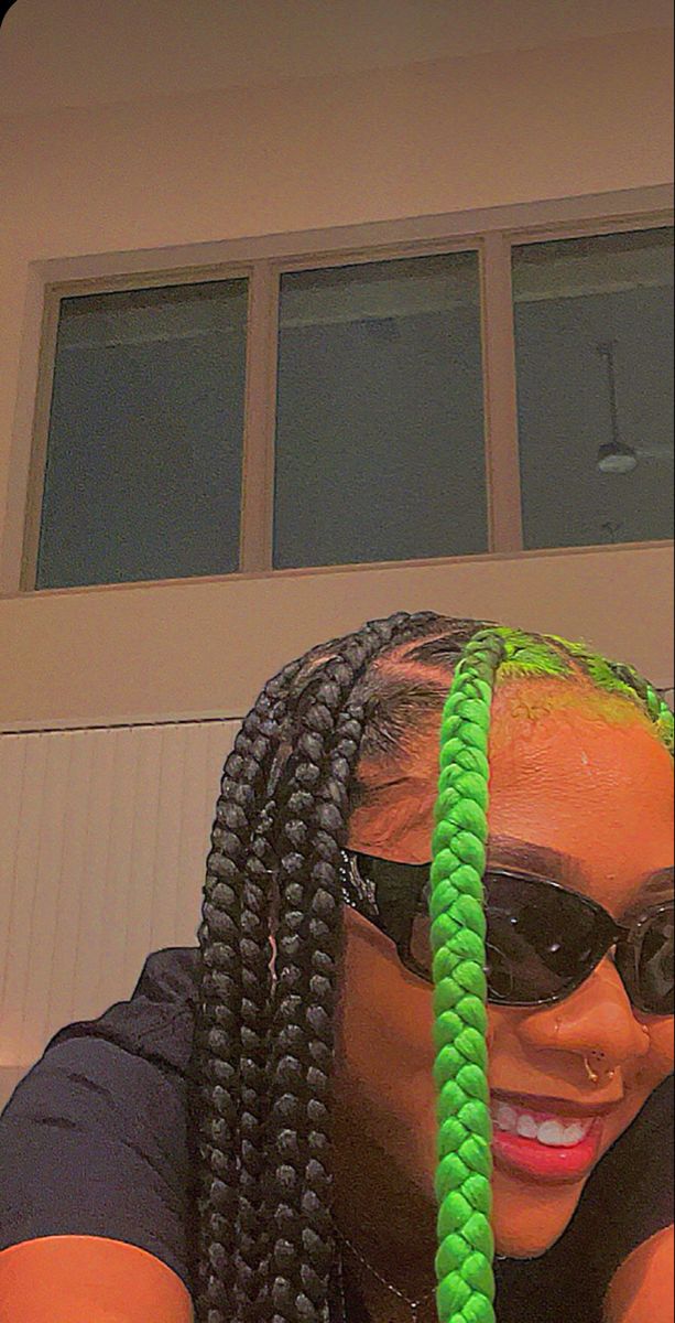 Lime Green Box Braids, Lime Green Braids, Green Box Braids, Hair Inspired, Selfie Tips, Curls Hairstyles, Box Braid, Green Box, Natural Curls Hairstyles