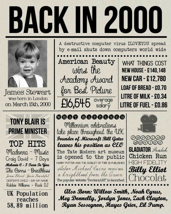 the back in 2000 flyer is shown with an image of a child's face