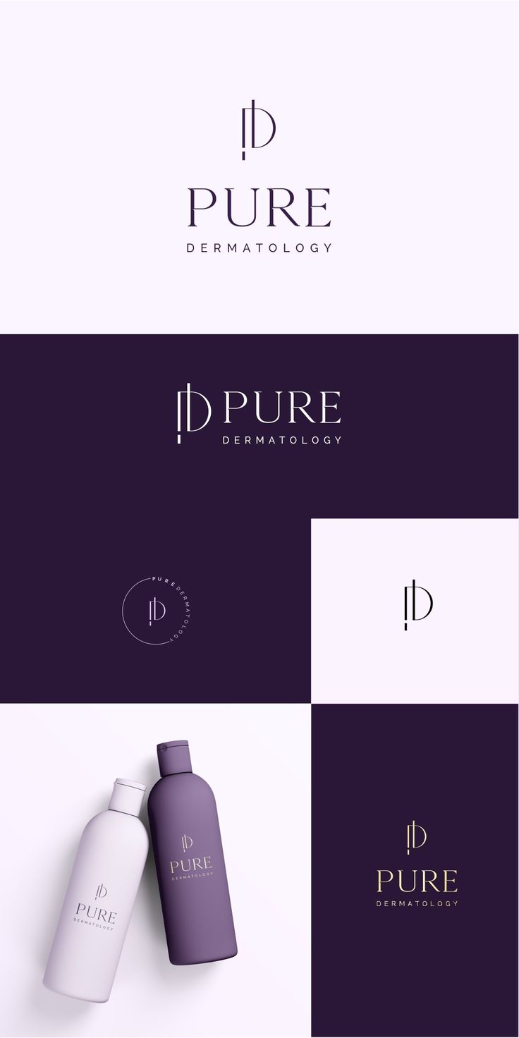 the logo for pure dermatologisty is shown in three different colors and shapes