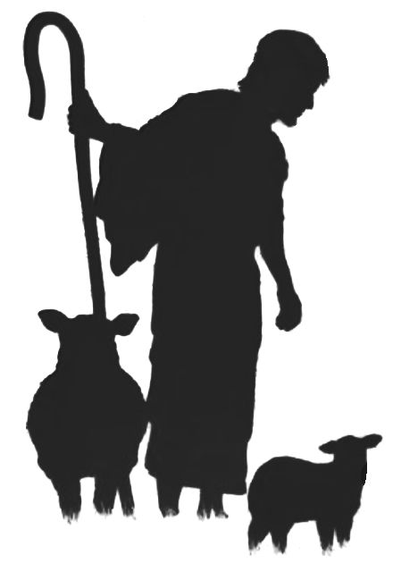 the silhouette of a man with two sheep is shown in front of an image of a shepherd