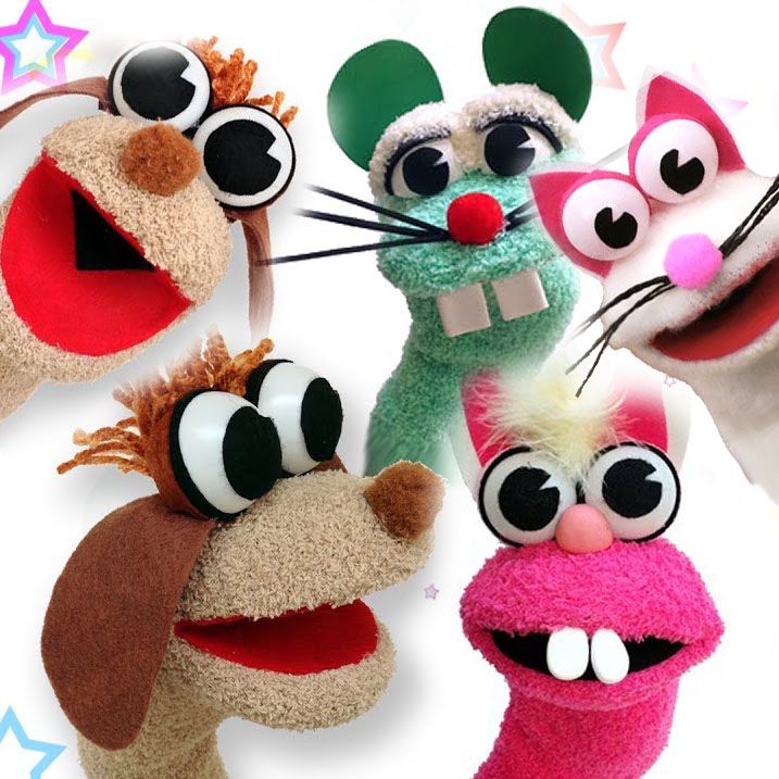 five stuffed animals with big eyes and long tails