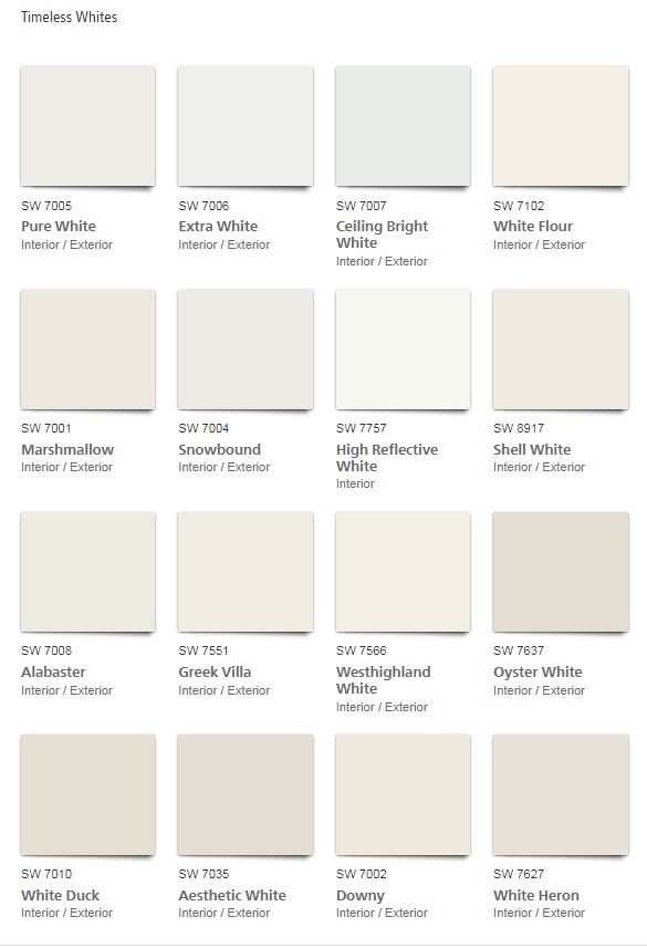 the different shades of white paint for walls and ceilings in various colors, from light to dark