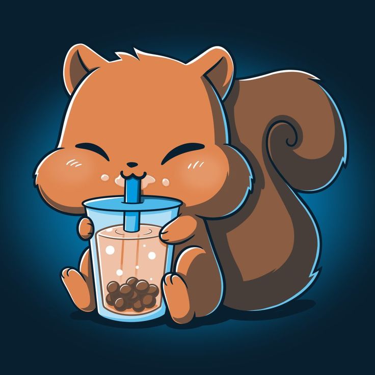 a cartoon squirrel holding a drink in it's paws