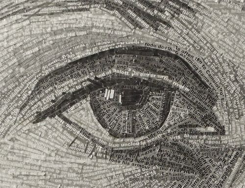 an eye made out of words on a piece of paper