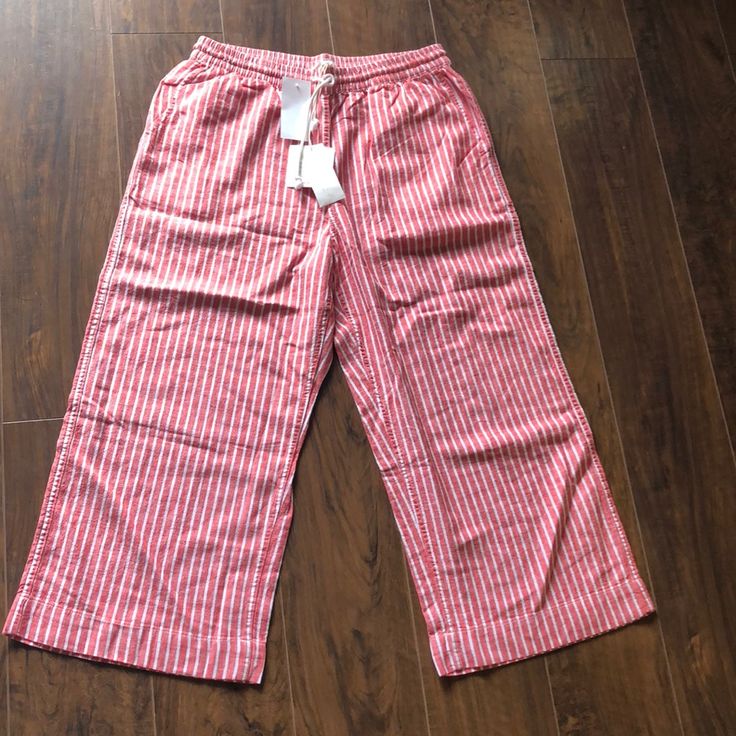 These Pants Are Perfect To Wear Anytime. Size : S Elastic Drawstring Waist Side Slip Pockets Black Welt Pockets Linen/Cotton Machine Wash These Pants Run A Little Large. Casual Wide Leg Sleepwear For Spring, Casual Wide Leg Sleepwear, Casual Summer Sleepwear Trousers, Comfortable Red Relaxed Fit Bottoms, Red Relaxed Fit Comfortable Bottoms, Casual Cotton Sleepwear With Wide-leg Pants, Red Relaxed Fit Bottoms For Lounging, Relaxed Fit Red Bottoms For Lounging, Red Wide Leg Summer Loungewear Pants