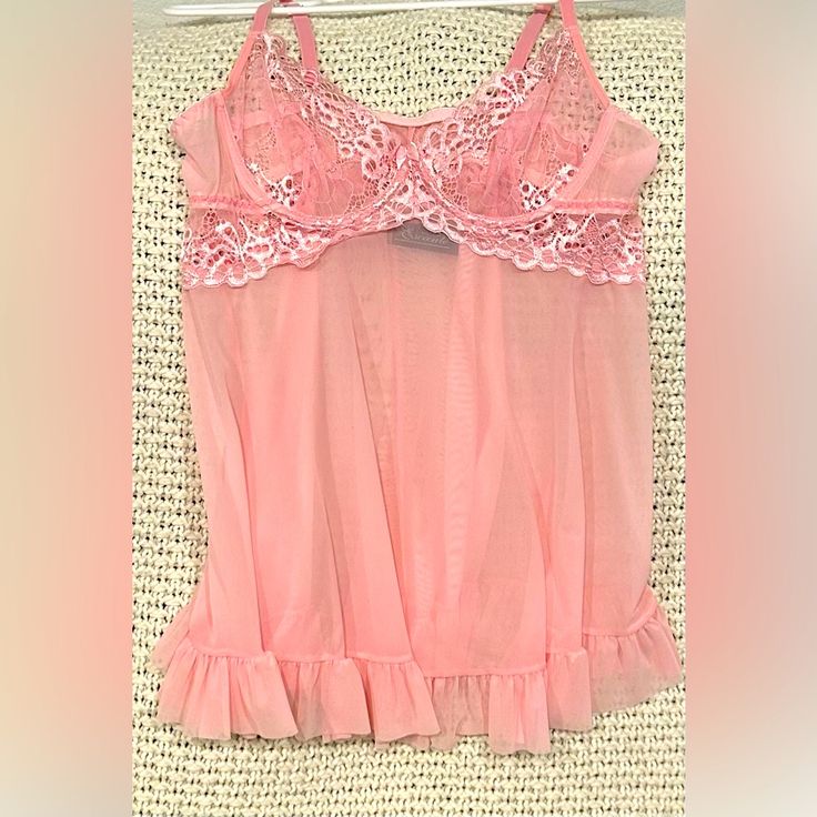 Escante Pink Chemise/Lingerie With Lace. Nwot Washed And Tried On But Never Worn. 5 Items For $25 Sale Coquette Camisole For Sleep, Coquette Style Camisole For Night, Lace Underwire Sleepwear For Loungewear, Coquette Camisole For Wedding Night, Feminine Underwire Sleepwear For Loungewear, Feminine Sleepwear With Built-in Underwire Bra, Women's Intimates, Lingerie, Lace