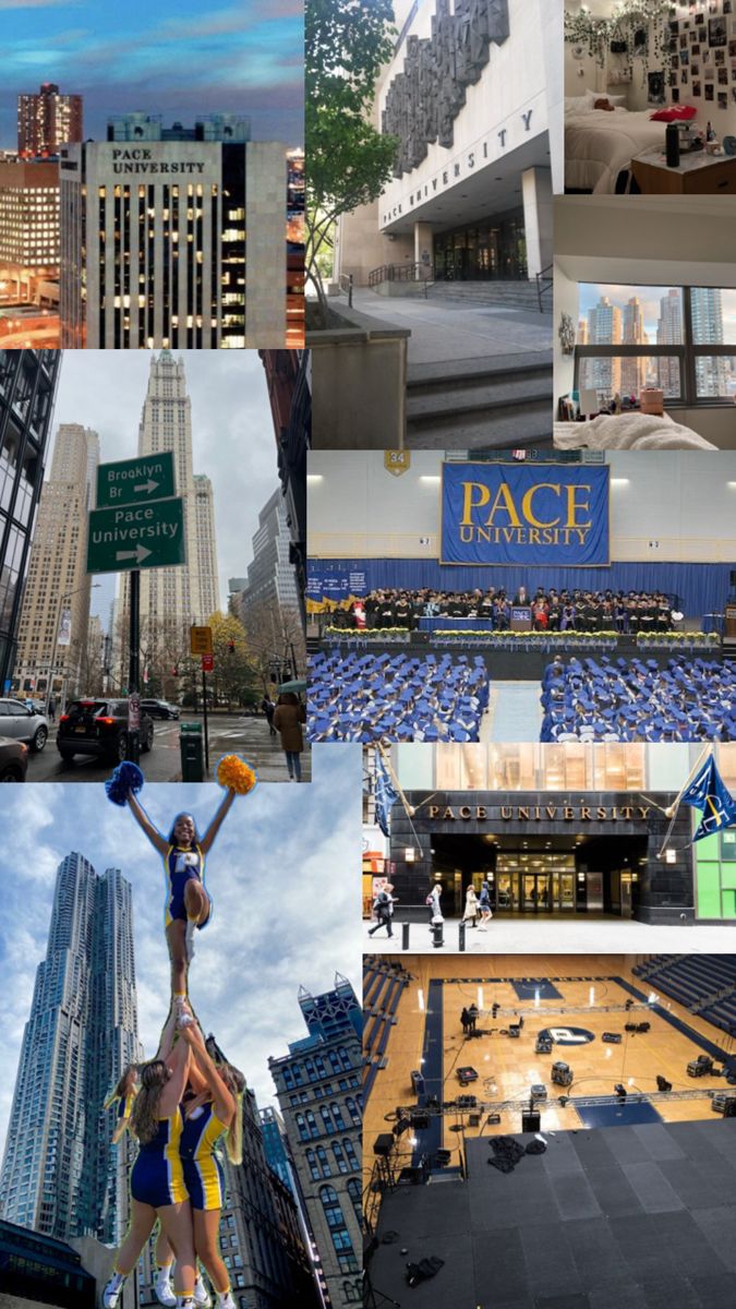 the collage shows many different images of buildings and people in various locations around the city