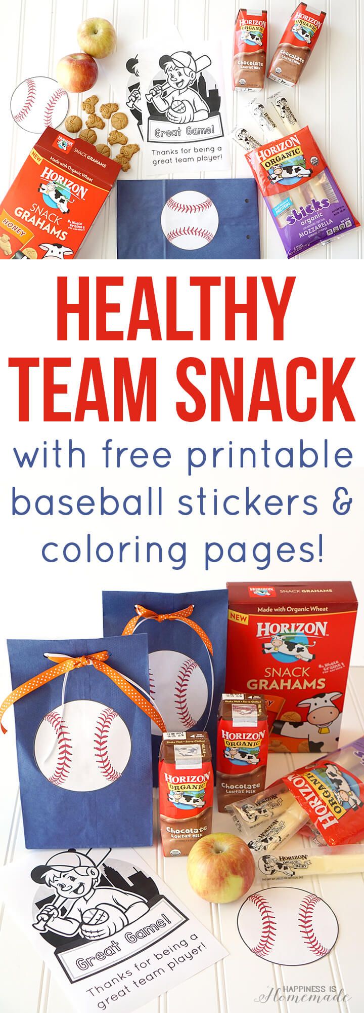 the healthy team snack with free printable baseball stickers and coloring pages for kids