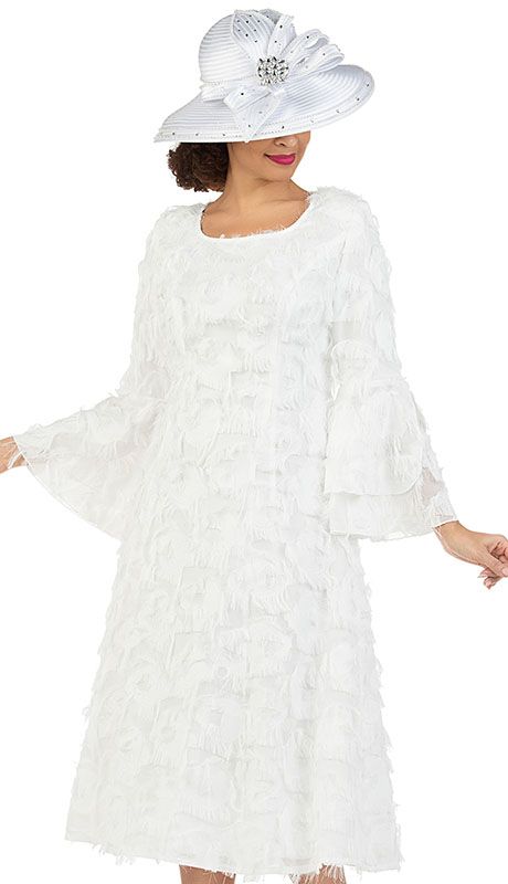 Giovanna 1637-WHT Church Dress Giovanna Church Suits And Dresses Spring And Summer 2025. Perfect item for church events or any special occasions. Elegant Fall Church Dresses, White Church Dress, White Church Hats, First Lady Church Suits, Church Skirts, Church Dresses For Women, Pleated Satin Dress, Dresses Church, Women Church Suits