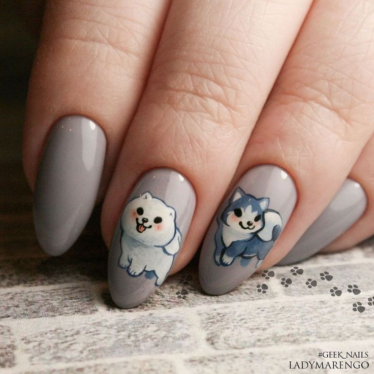 Samoyed Husky, Dog Nail Art, Animal Nail Designs, Cat Nail Art, Fantastic Fashion, Super Cute Nails, Amazing Nail Designs, Samoyed Dogs, Dog Cartoon