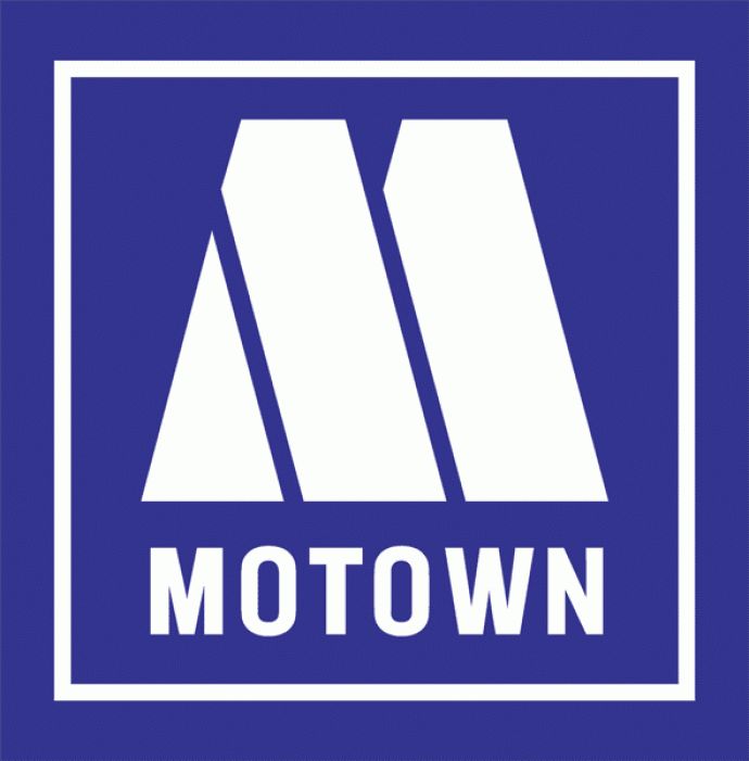 a blue and white sign with the word motown in it's center