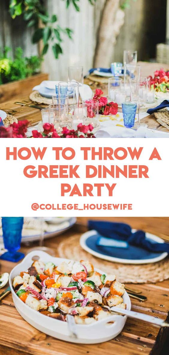 a dinner table with plates and glasses on it that says how to throw a greek dinner party