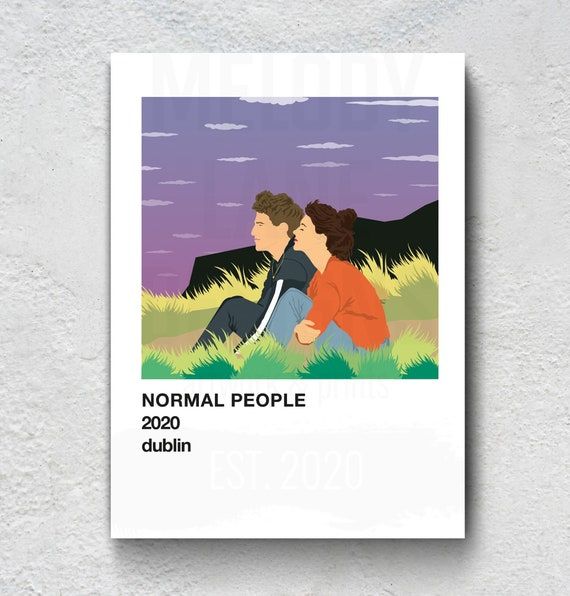 a couple sitting next to each other on top of a white wall with the words normal people