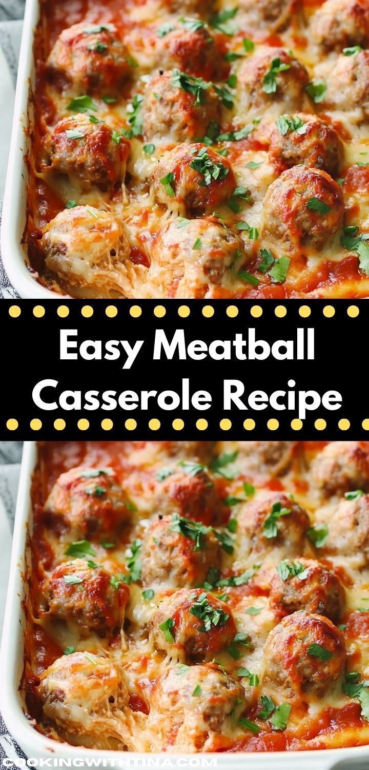 an easy meatball casserole recipe with cheese and parsley