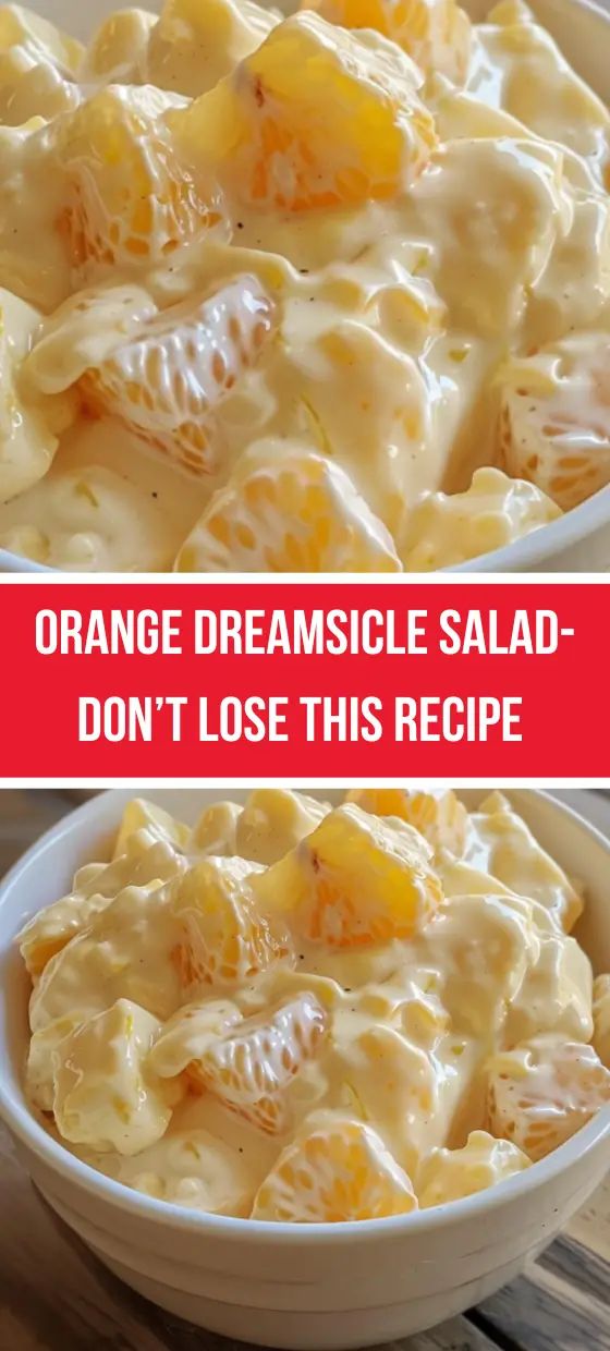 Orange Dreamsicle Salad Orange Dreamsicle Salad, Dreamsicle Salad Recipe, Mandarin Orange Jello Salad, Dreamsicle Salad, Orange Jello Salads, Orange Salad Recipes, Lime Jello Salads, The Perfect Salad, Spring Salad Recipes