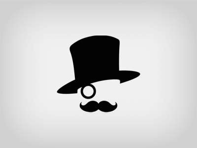 a black and white silhouette of a man with a top hat, mustache and ring