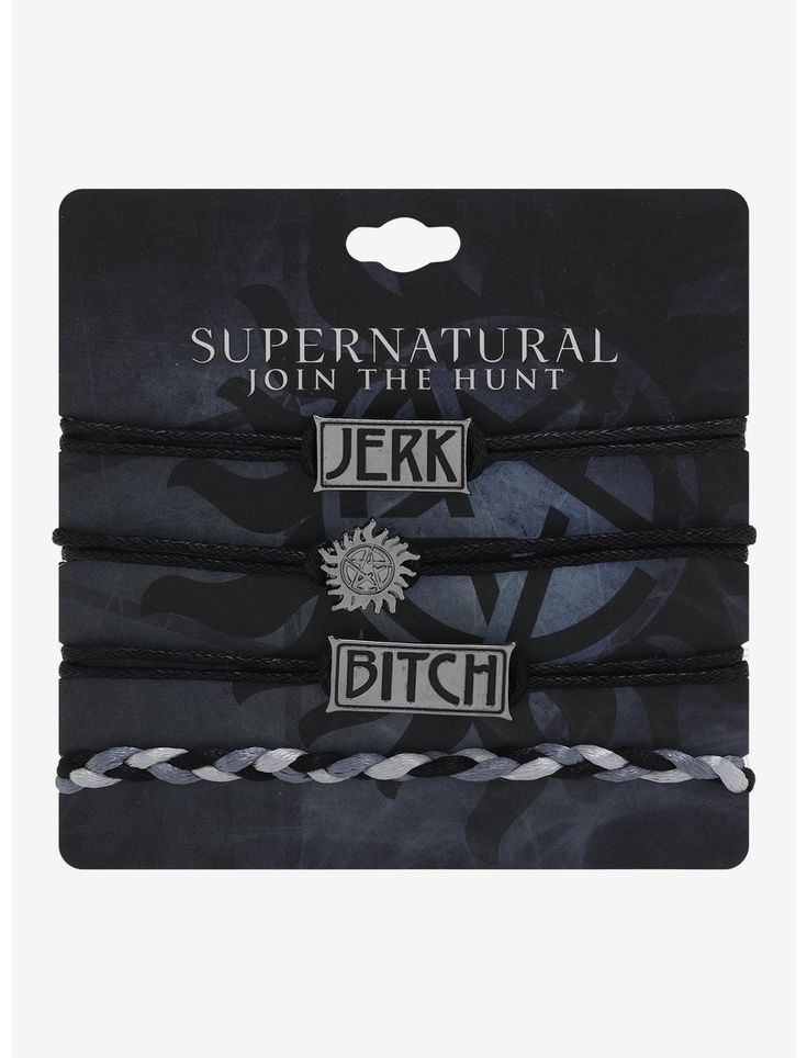 three bracelets with the words, supernatural and john in black camouflage print on them