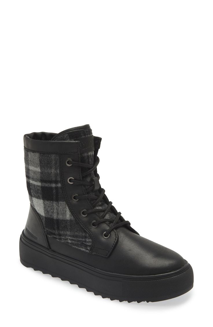 Ground your look in the utilitarian attitude of a lace-up combat boot set on a sturdy sawtoothed sole. Waterproof: protects against rain, puddles and slush to keep feet dry in wet conditions 1" platform Lace-up style; side zip closure Leather and textile upper/synthetic lining/rubber sole Imported Rugged Insulated Lace-up Combat Boots, Black Weatherproof Lace-up Boots For Outdoor, Black Combat Lace-up Boots, Winter Lace-up Boots With Reinforced Toe, Weatherproof Combat Boots For Fall Outdoor Activities, Casual Black Weatherproof Lace-up Boots, Black Combat Boots For Fall, Rugged Weatherproof Ankle Combat Boots, Fall Outdoor Combat Boots With Reinforced Toe