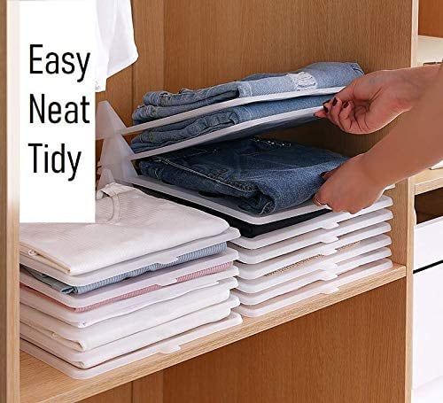 Foldable Stackable Folded T-Shirt Clothing Organizer T Shirt Storage, Easy Closet Organization, Clothes Folding Board, Shirt Organization, Clothing Organizer, Laundry System, Folding Board, Closet Planning, Home Closet