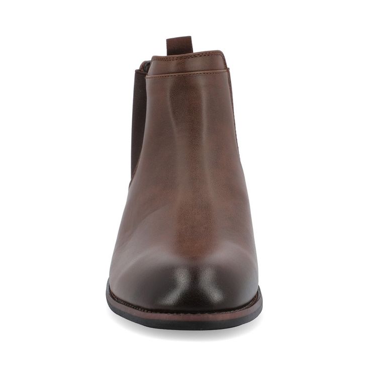 Introducing the Landon, this high-top Chelsea dress boot by Vance Co. features premium faux leather uppers that rise to the ankles with subtle top-stitching bordering the stretchy side panels. The stretch gore panel offers a classic design that you can pull on with ease. Mahogany faux woodgrain block heels and outsoles finish the look. Formal Ankle-high Faux Leather Chelsea Boots, Formal Faux Leather Chelsea Boots For Fall, Formal Fall Faux Leather Chelsea Boots, Brown Synthetic Boots For Work, Faux Leather Chelsea Boots With Reinforced Heel For Work, High Ankle Chelsea Boots In Faux Leather For Work, Faux Leather High Ankle Chelsea Boots For Work, High Ankle Faux Leather Chelsea Boots For Work, Chelsea Dress