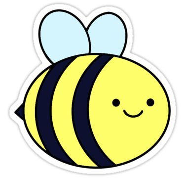 a yellow and black bee sticker with a smile on it's face in front of a white background