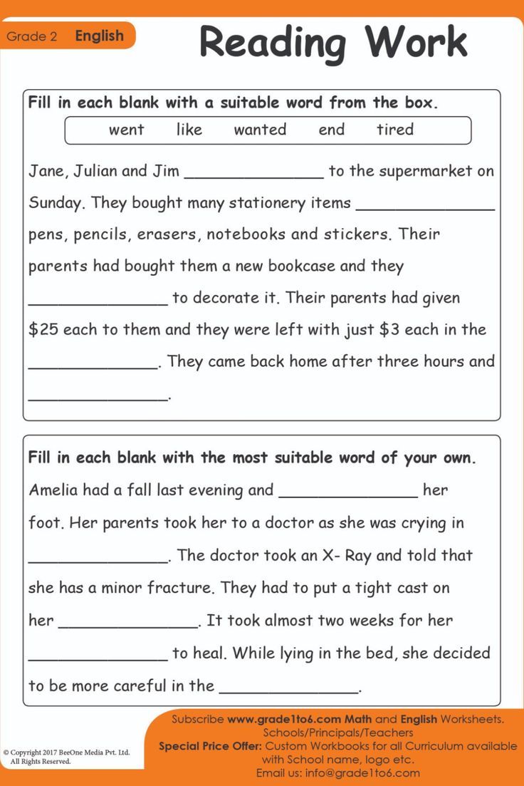 reading worksheet for grade 2 students