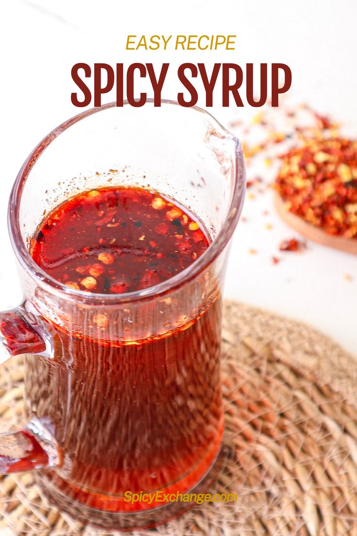 a pitcher of spicy maple syrup in front of a spoon of chili flakes with text "easy recipe spicy syrup" Spiced Maple Syrup, Spicy Syrup Recipe, Hot Maple Syrup Recipe, Hot Maple Syrup, Spicy Syrup For Chicken And Waffles, Spicy Chicken And Waffles, Spicy Maple Chicken, Datil Peppers, Spicy Maple Syrup