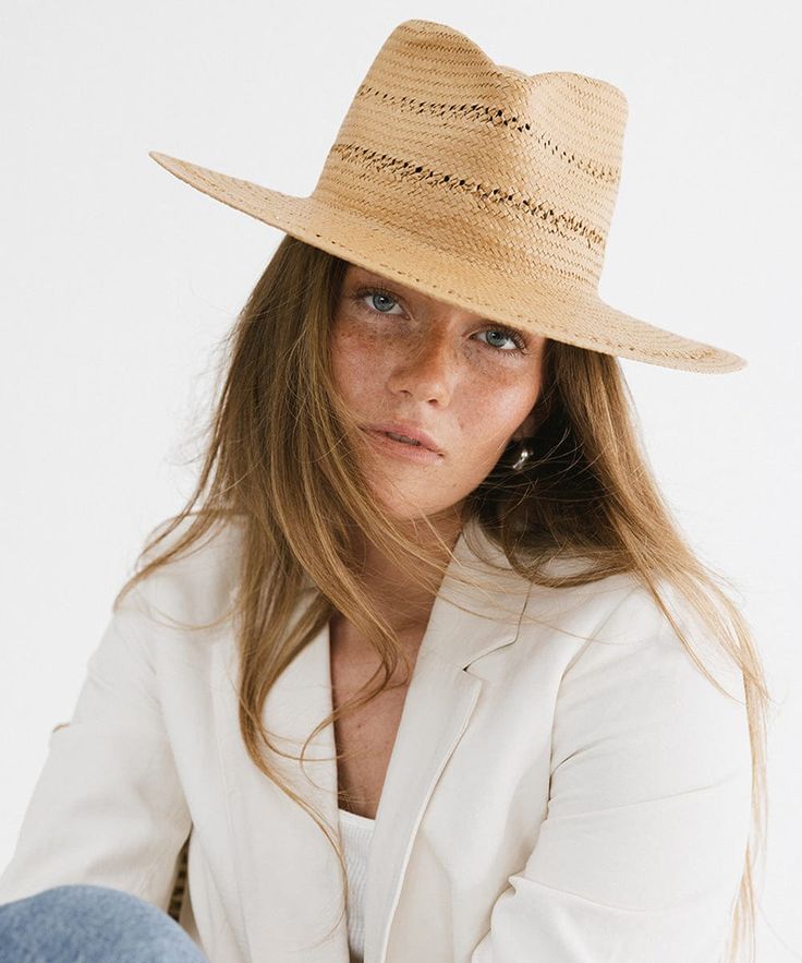 A modern approach to a classic fedora style, featuring delicate venting details + made of fine paper straw, intricately woven for an elevated yet effortless look. Fedora Style, Gigi Pip, Effortless Look, Paper Straws, Fedora, Straw, Honey