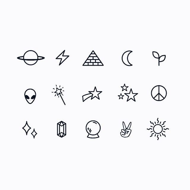 the different types of symbols that can be seen in this image, including stars and moon