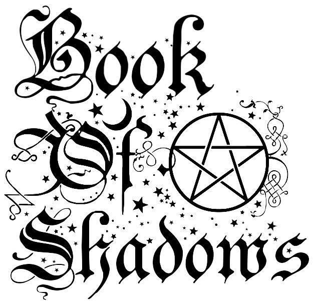 the words book of shadows written in black ink on a white background with stars and swirls