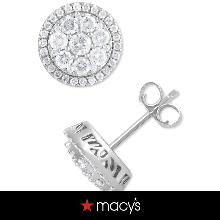 in stock Macy's Jewelry With Halo Setting For Anniversary, 14k White Gold Cluster Halo Jewelry, Macy's Jewelry With Round Halo Setting, Macy's Diamond Jewelry With Halo Setting, White Gold Cluster Jewelry With Halo Design, Sterling Silver Cluster Earrings With Halo Setting, Fine Jewelry Round Cluster Earrings With Vvs Clarity, White Gold Sterling Silver Cluster Earrings, Vvs Clarity Round Cluster Earrings Fine Jewelry