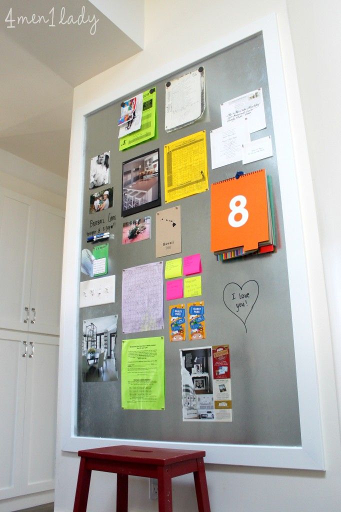 the pinterest board is full of sticky notes and magnets on it's side