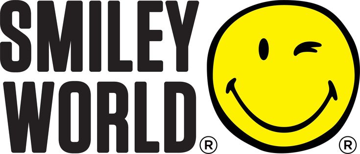 the smiley world logo is shown in black and yellow