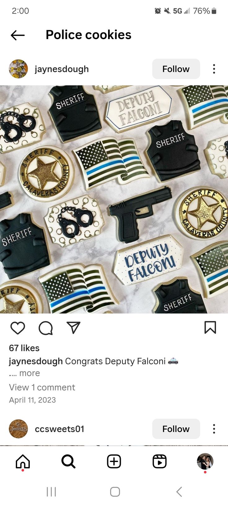 an image of some cookies that are decorated with police patches and stars on them, as well as the words police cookies