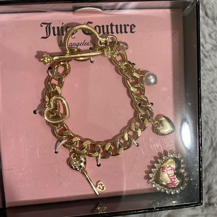 Juice Couture Bracelet Brand New W Box Pink Chain Bracelet Jewelry, Pink Chain Bracelet As A Gift, Pink Metal Chain Bracelet Gift, Pink Metal Chain Bracelet As Gift, Delilah Core, Juicy Charms, Juice Couture, Snowflake Bracelet, Juicy Couture Bracelet