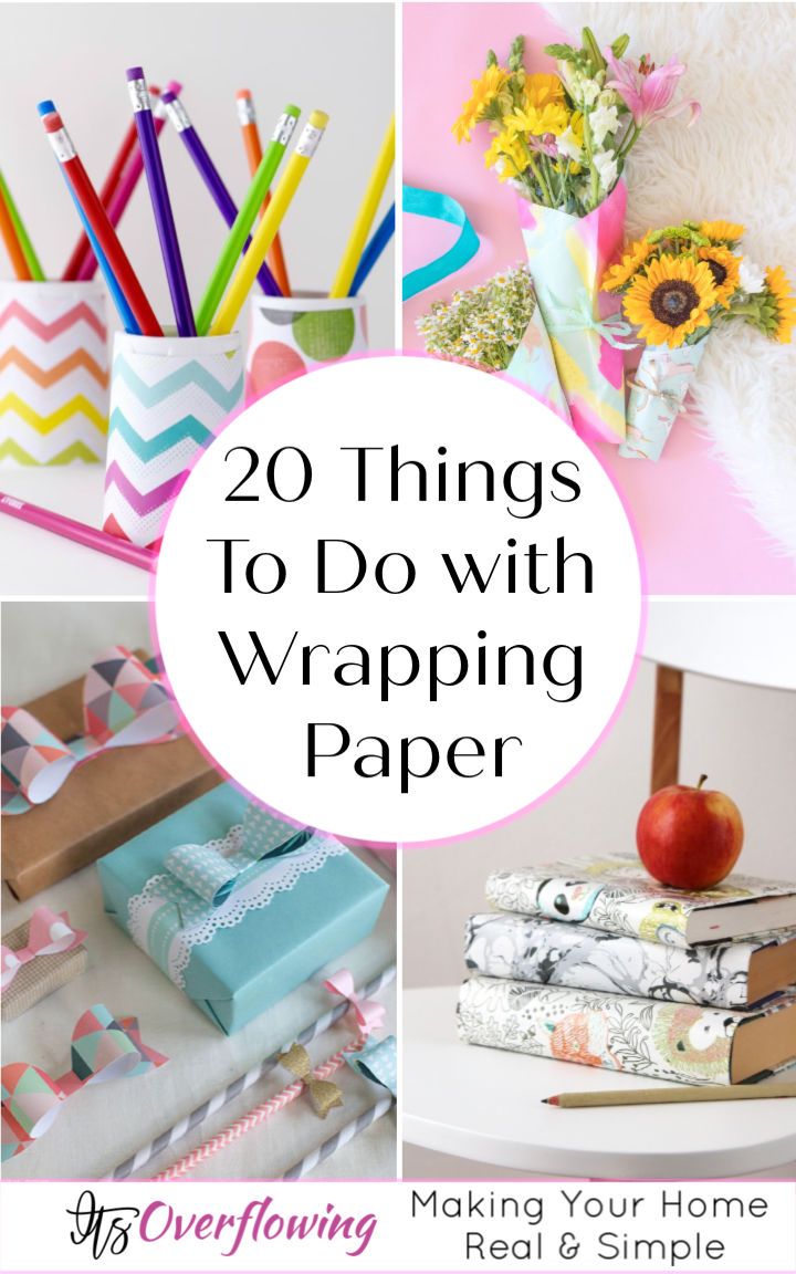 the words 20 things to do with wrapping paper are shown above pictures of various items