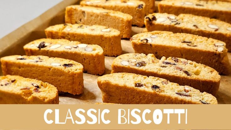 there are many pieces of cake in the box with words above it that read classic biscotti