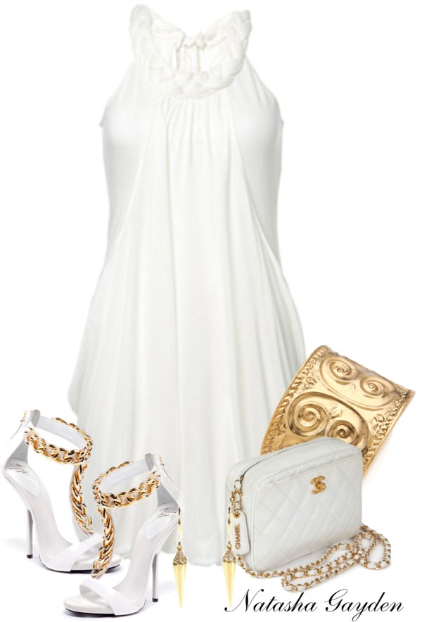 "Grecian Goddess" by natasha-gayden on Polyvore Gold Outfits, White Dress Outfit, Grecian Goddess, White Outfit, Gold Accessories, White Outfits, Fashion Wear, White Fashion, Look Fashion