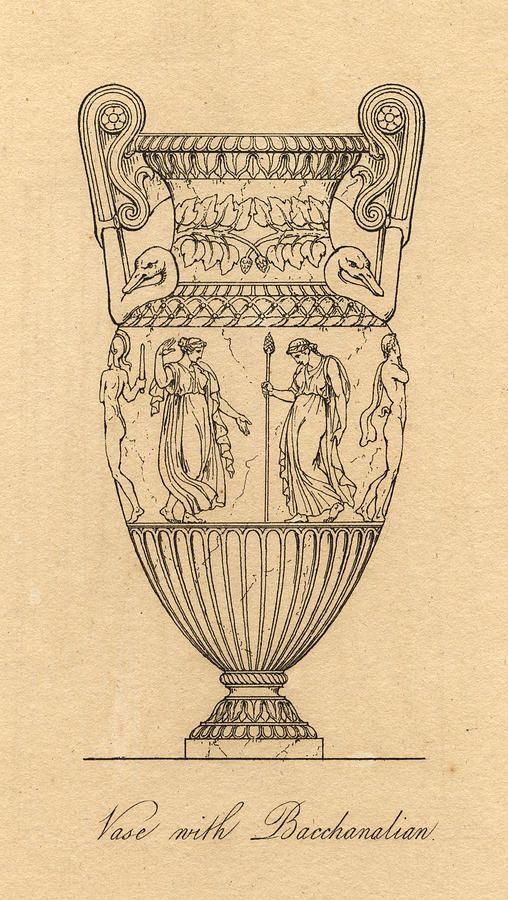 an antique drawing of a vase with figures on it