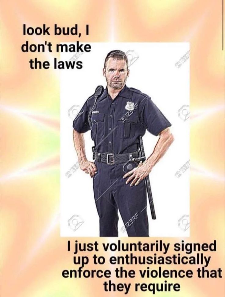 a police officer is standing with his hands on his hips and the caption reads, look bud i don't make the laws