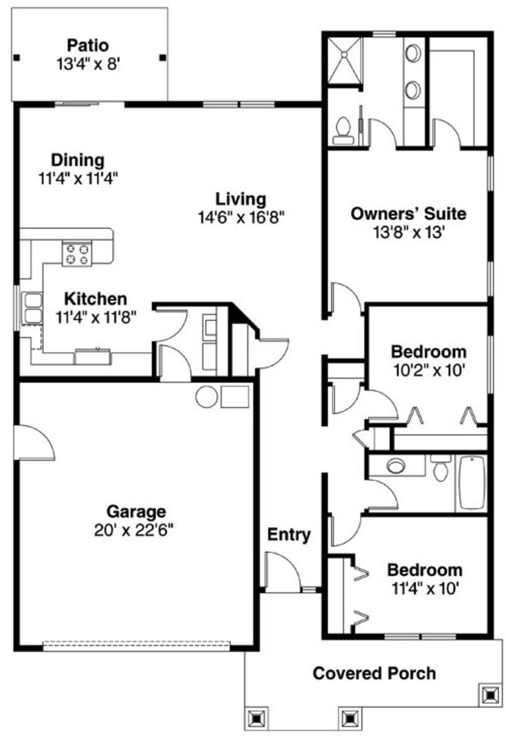 the floor plan for a two bedroom house with an attached garage and living room area