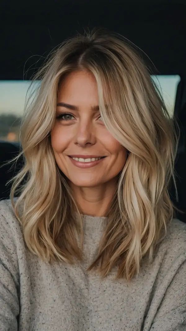 Elevate Your Look: 15 Mom Haircut Ideas for Modern Tresses - TecArticles Trendy Side Part Hairstyles, Trendy 2024 Haircuts, Textured Ends Haircut, Trendy Mom Haircut, Low Maintenance Blonde Hair, Good Mum, Mommy Hair, Mum Hair, Hairstyles 15