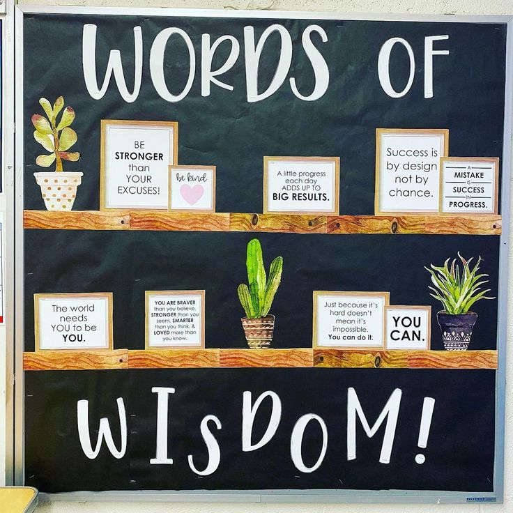 a bulletin board with words and plants on it