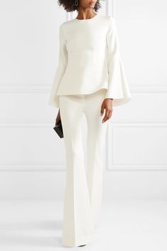 White Pantsuit, Mother Of Bride Outfits, Jumpsuit Elegant, Edie Parker, Monica Vinader, Peplum Blouse, Looks Chic, Mode Inspo, Fashion Over 50