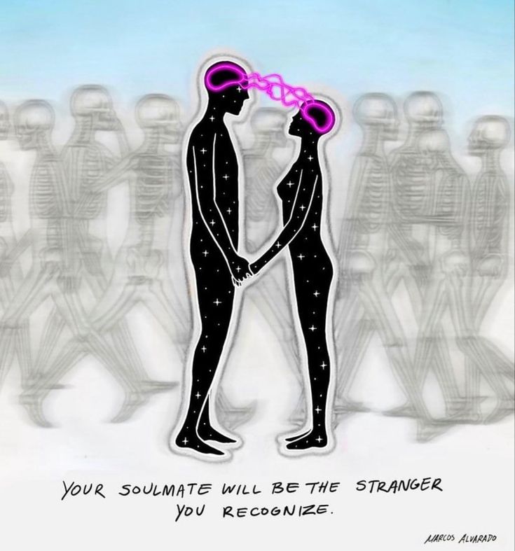 two people standing next to each other with the words your soulmate will be the stranger you recognize