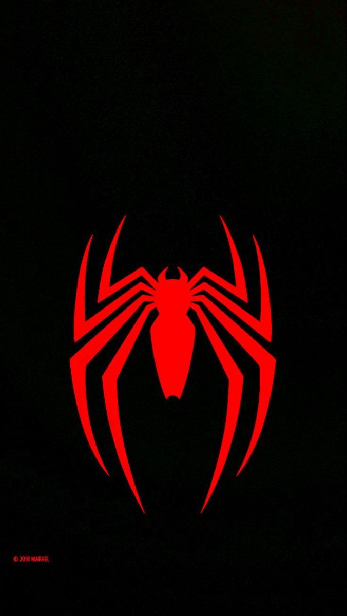 a red spider logo on a black background