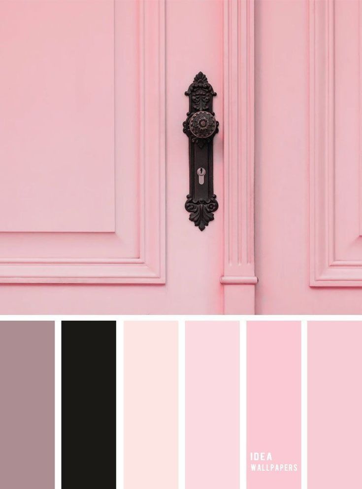 a pink door with black accents and the color scheme is in shades of gray, pink,